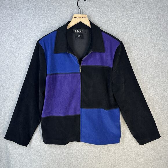 Briggs New York Womens Jacket Size 10 Colorblock Black Purple Zip Front Retro - Picture 1 of 16